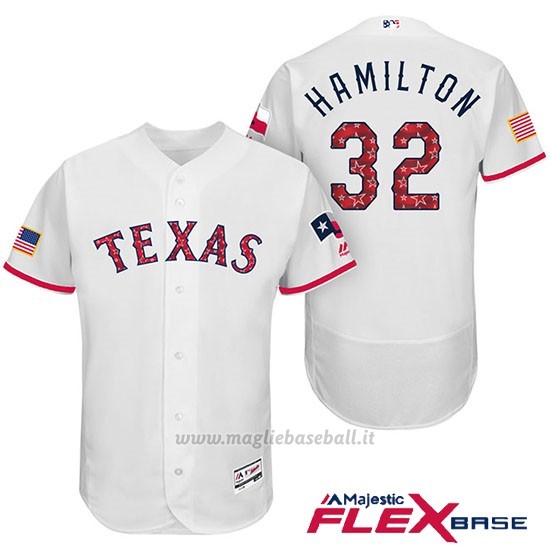 Maglia Baseball Uomo Texas Rangers 2017 Estrellas y Rayas Josh Hamilton Bianco Flex Base